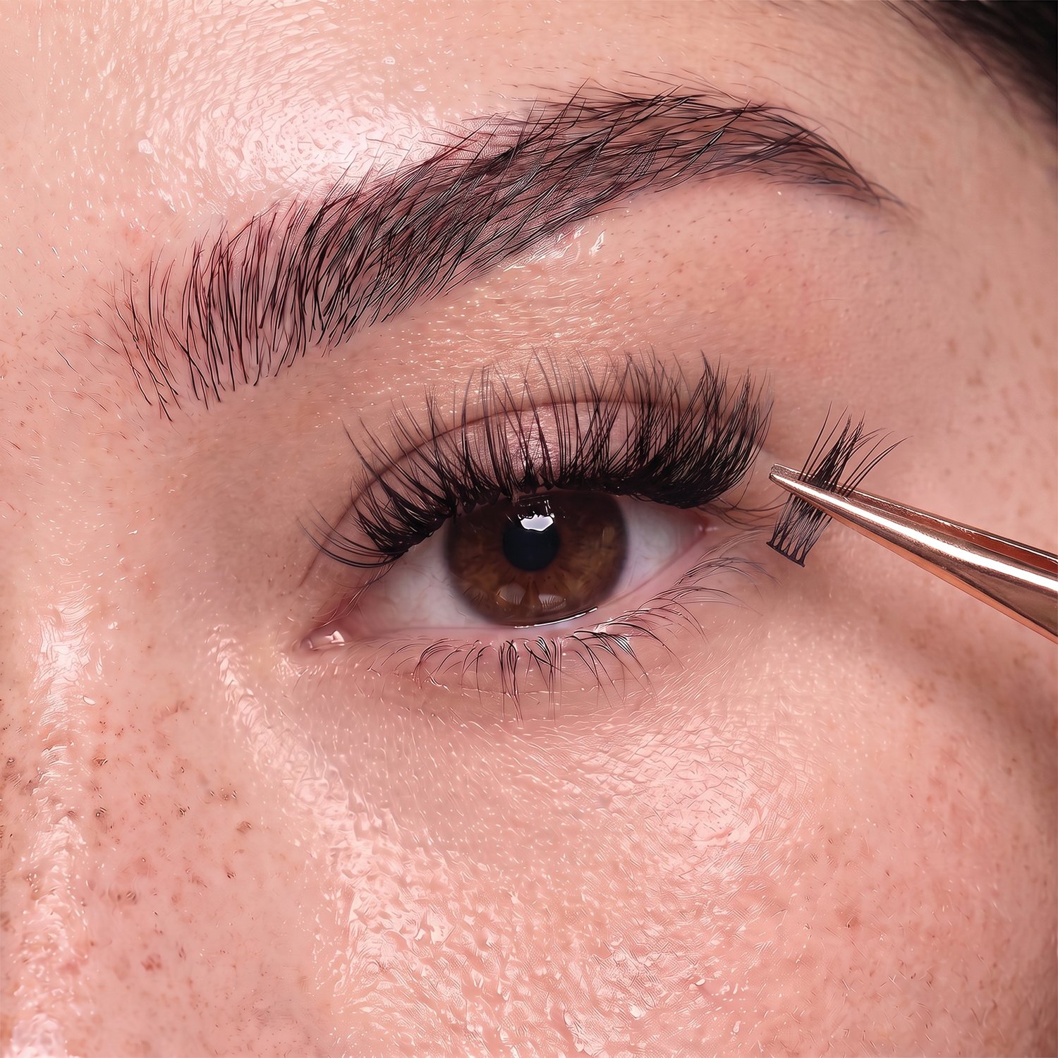 Place lash cluster beneath natural lashes
